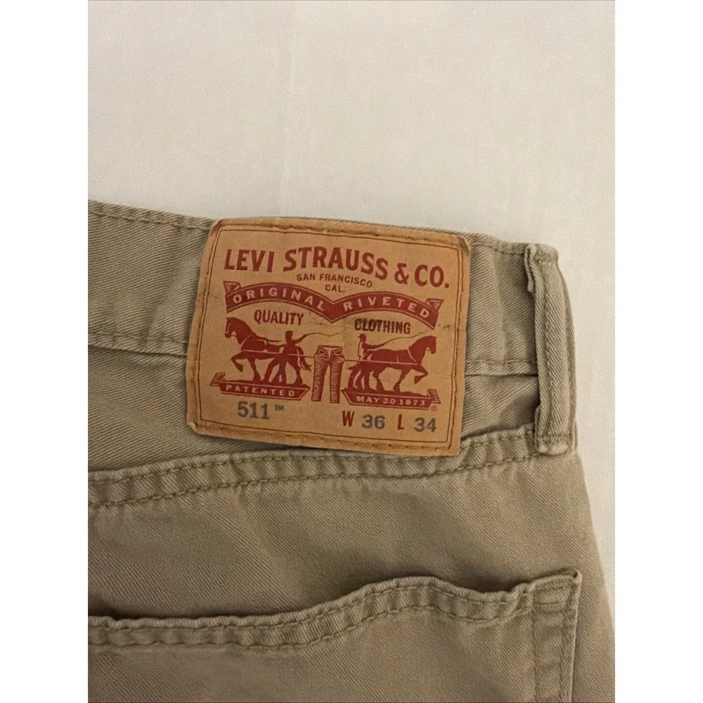 Levis 511 Slim Fit Khaki Tan Pants Mens 36x34 Chino Trousers Stretch Cotton